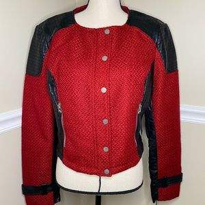 Runway Red & Black Leather Accent Jacket NWT